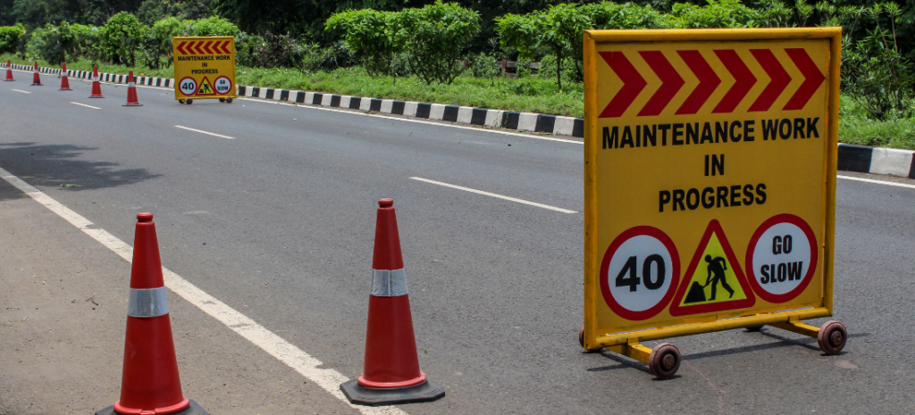Road signage Go Slow work in progress